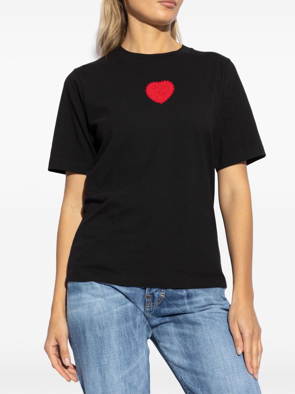 heart-patch cotton T-shirt - 3