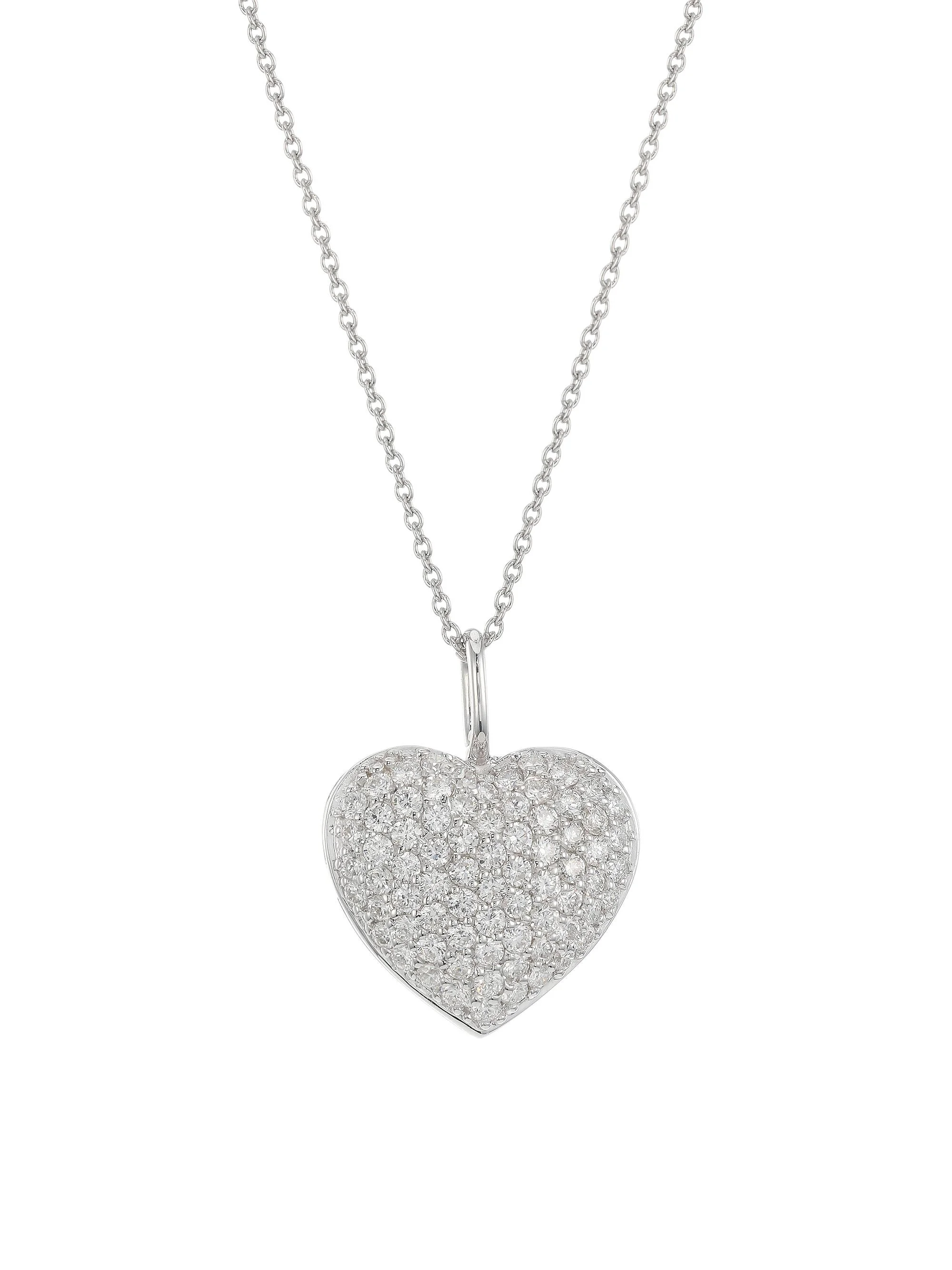 Women's 18K White Gold & Diamond Pavé Heart Necklace - White Gold - 1