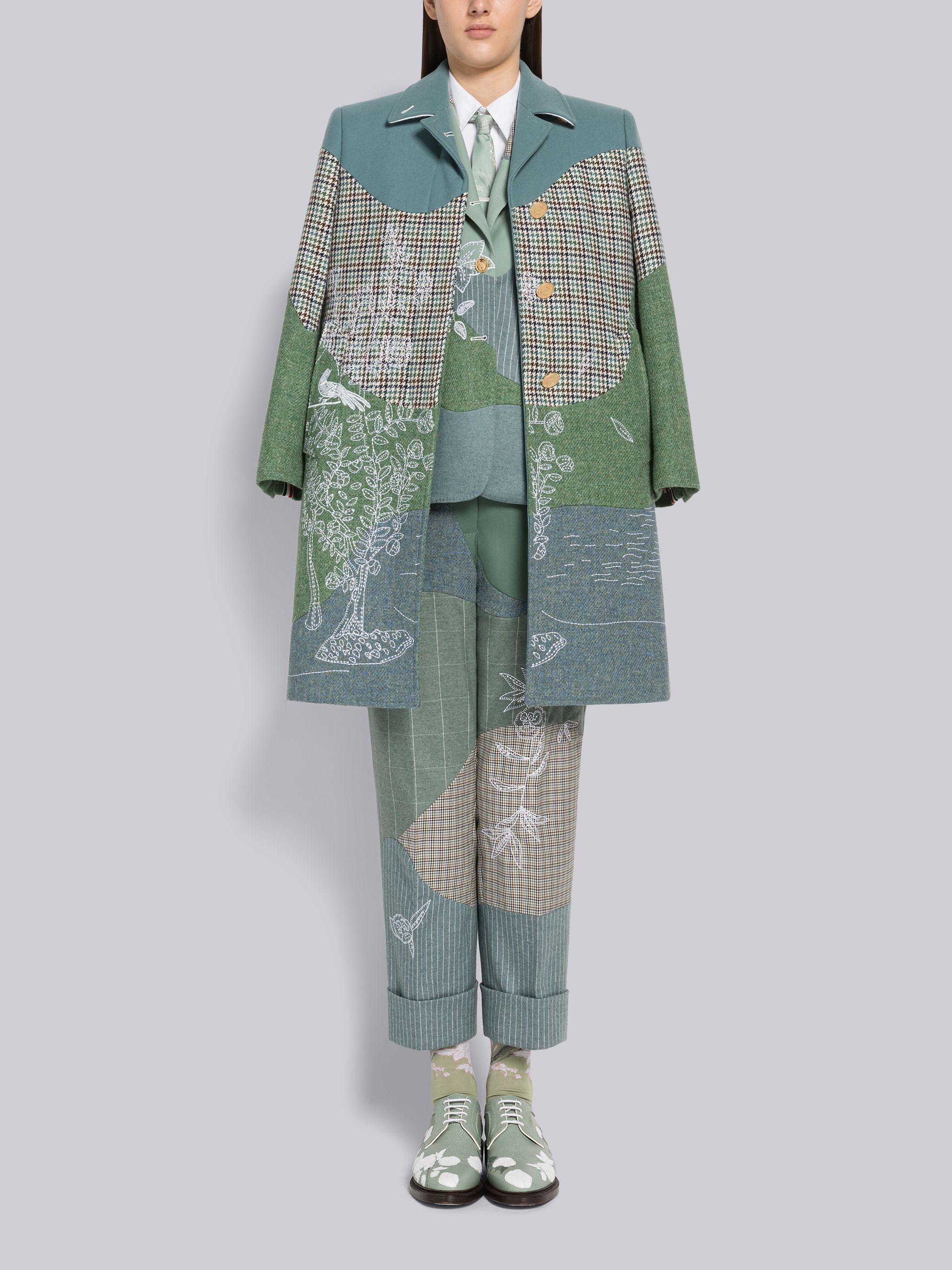 Patchwork Embroidered Bal Collar Overcoat - 4