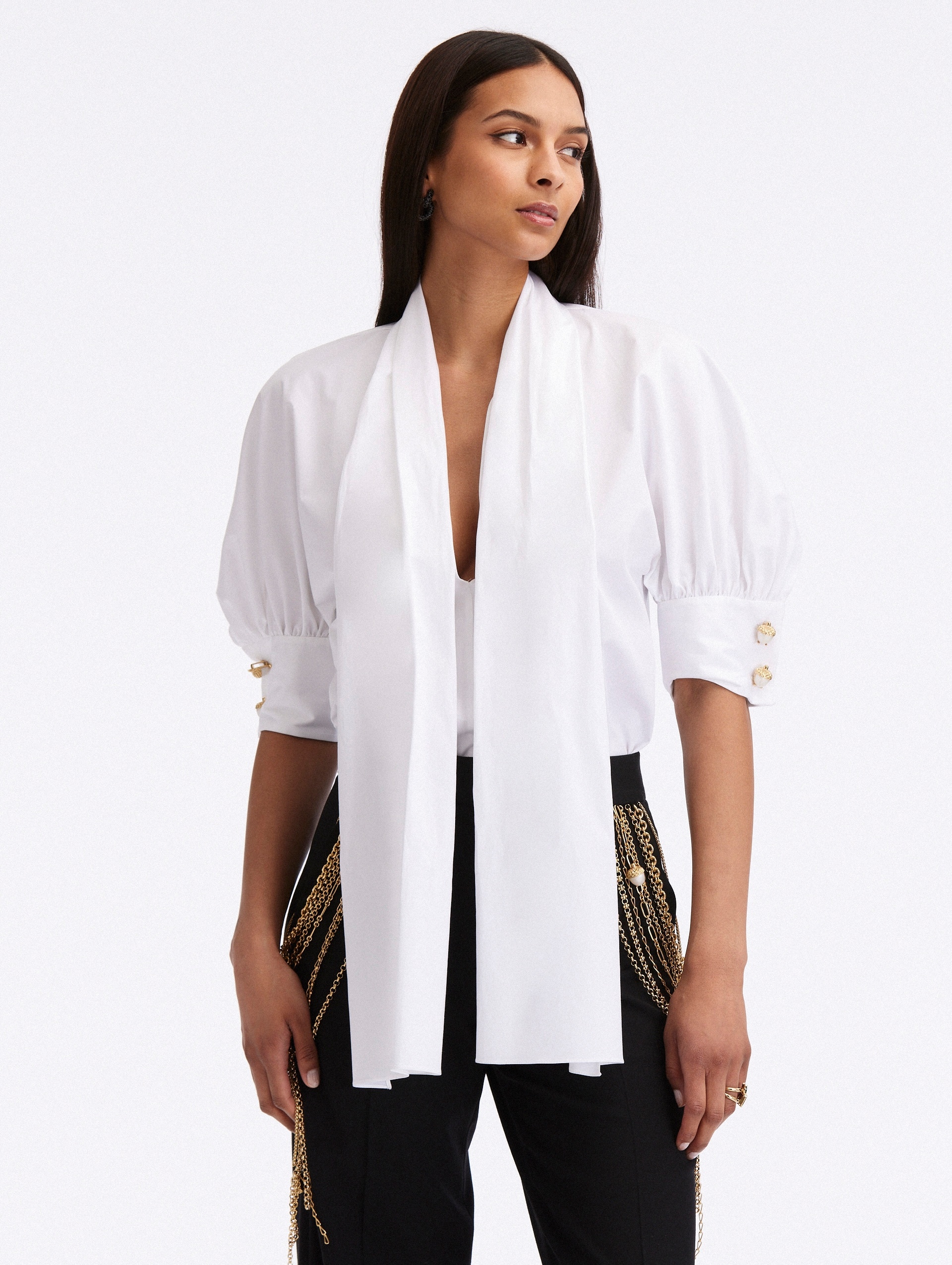 TIE-NECK COTTON BLOUSE - 1