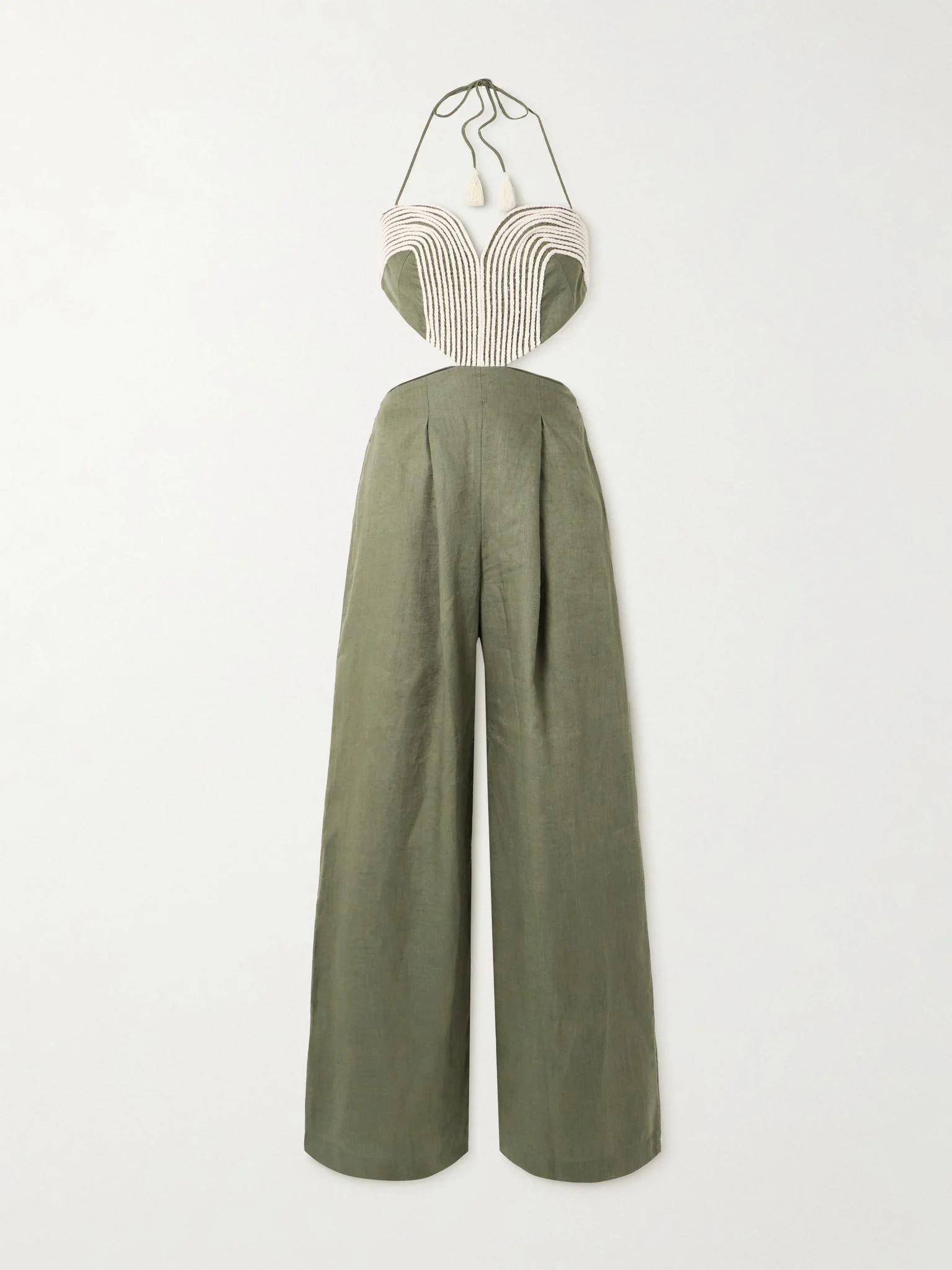 Zinnia cutout embroidered linen jumpsuit Forest green - 1