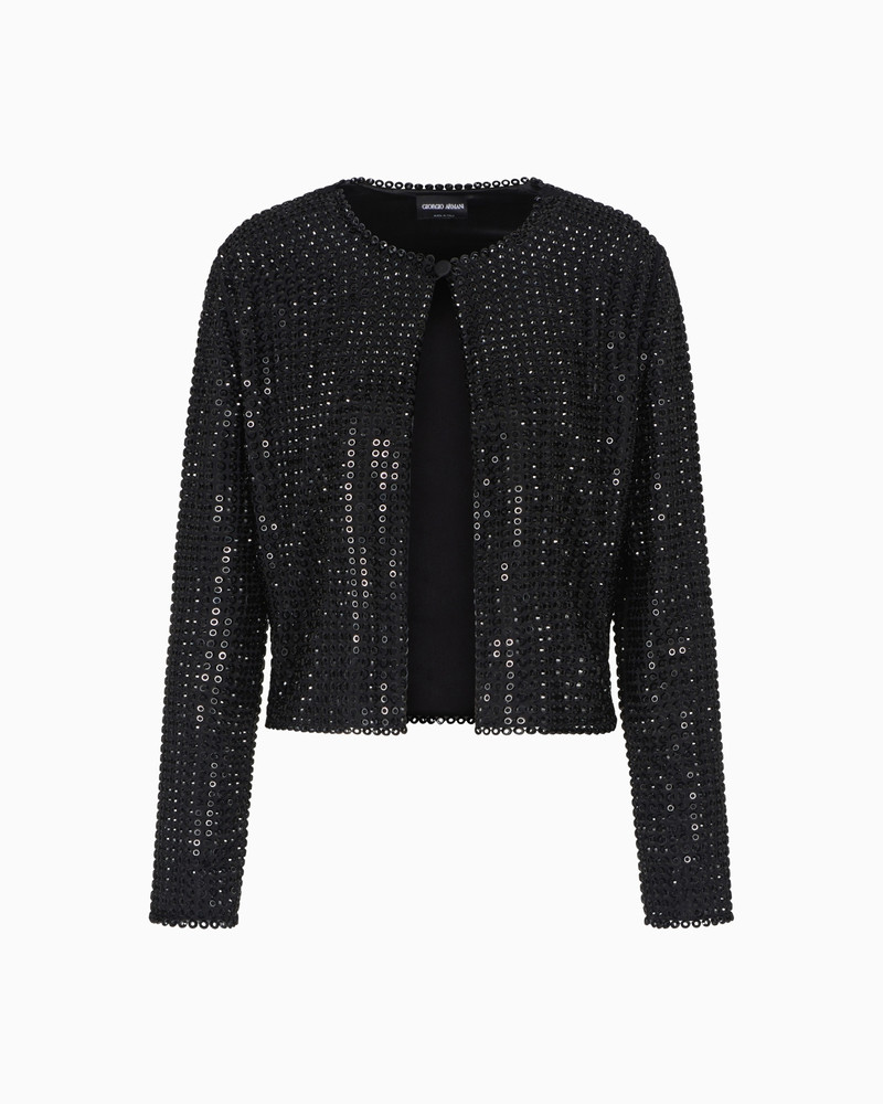 CREW-NECK SILK SATIN SHIRT WITH ALL-OVER EMBROIDERY 1