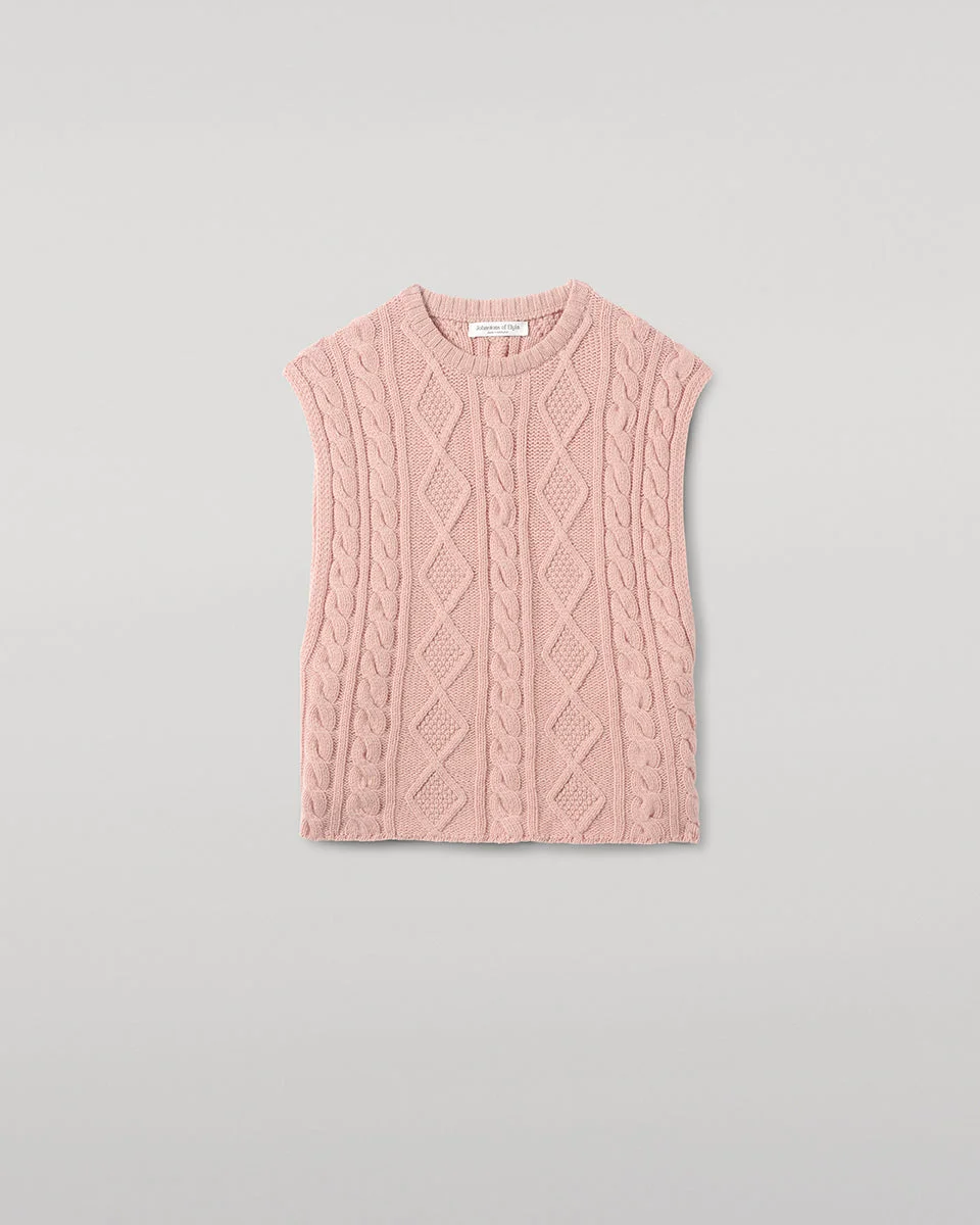 Aran Cable Pink Cashmere Tank - 1