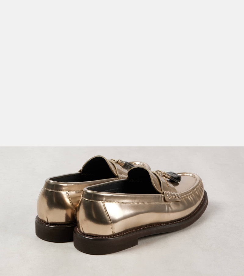 Brunello Cucinelli Metallic leather penny loafers outlook