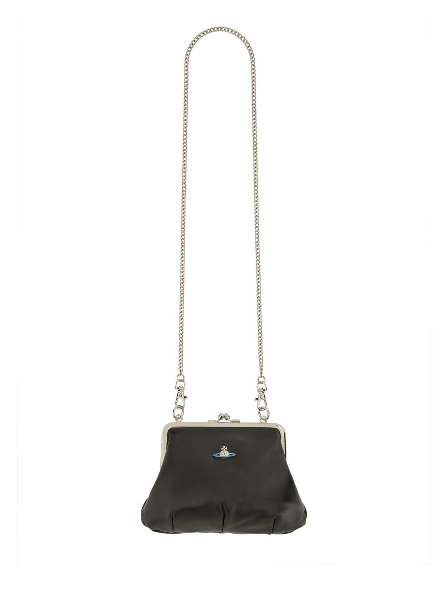 LEATHER GRANNY FRAME PURSE WITH ORB DETAIL - 2