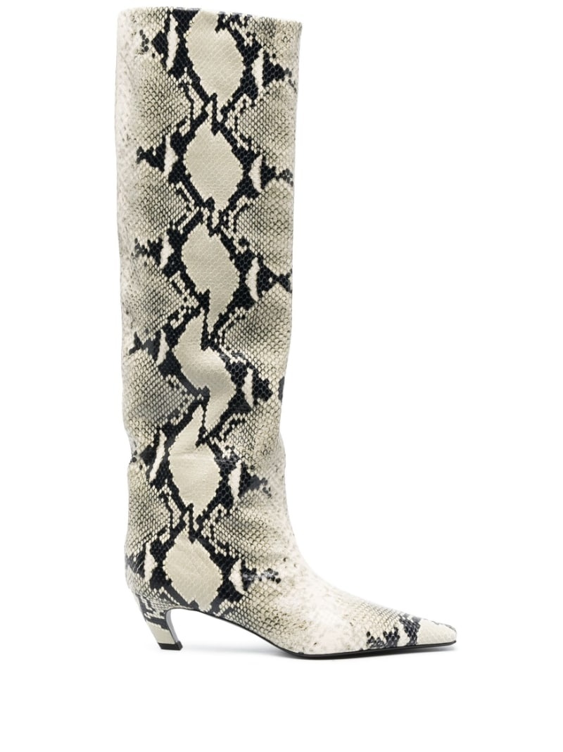 snakeskin-print 65mm leather boots - 1