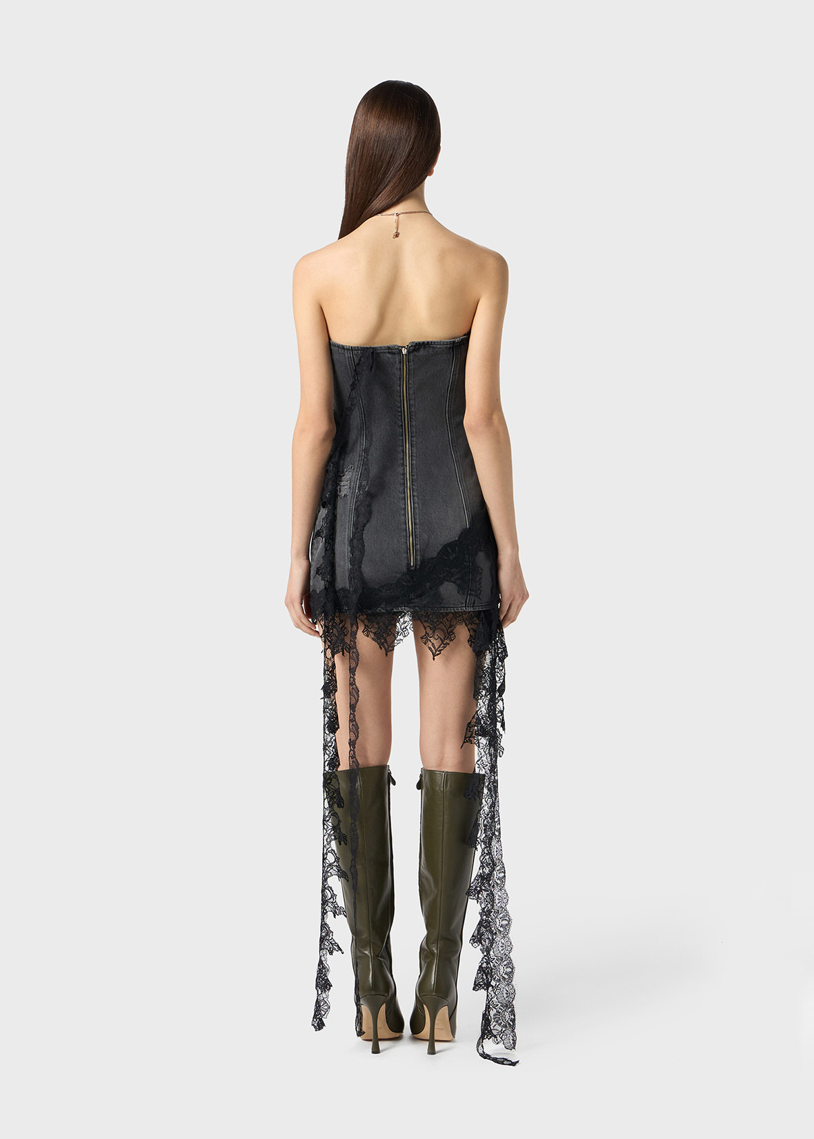 MINI DENIM DRESS WITH LACE - 4