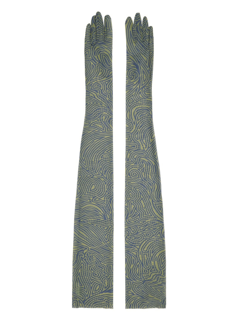 Khaki & Blue Printed Mesh Gloves 1