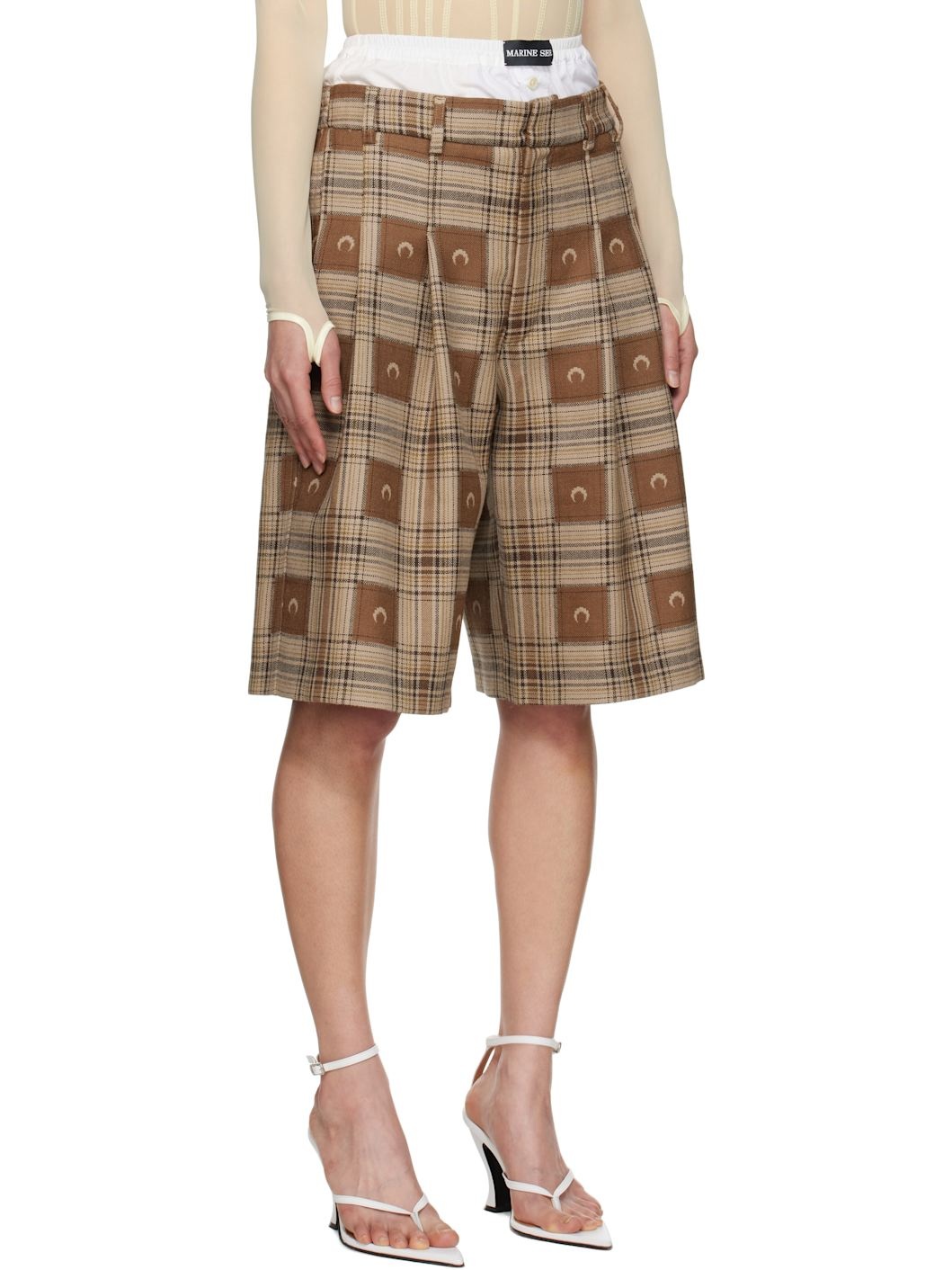 Brown Moon Checks Jacquard Shorts - 2