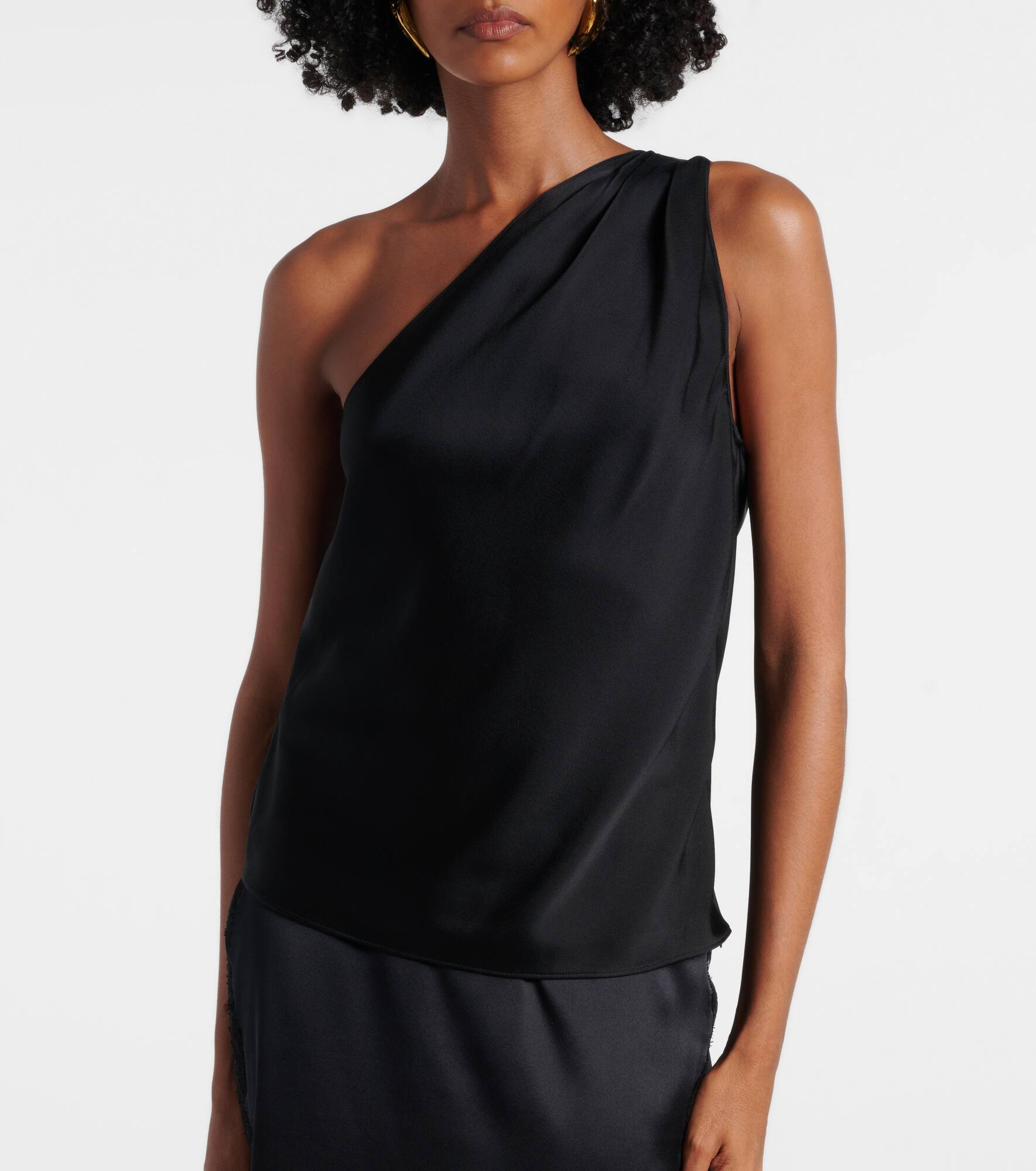 One-shoulder crêpe satin top - 4