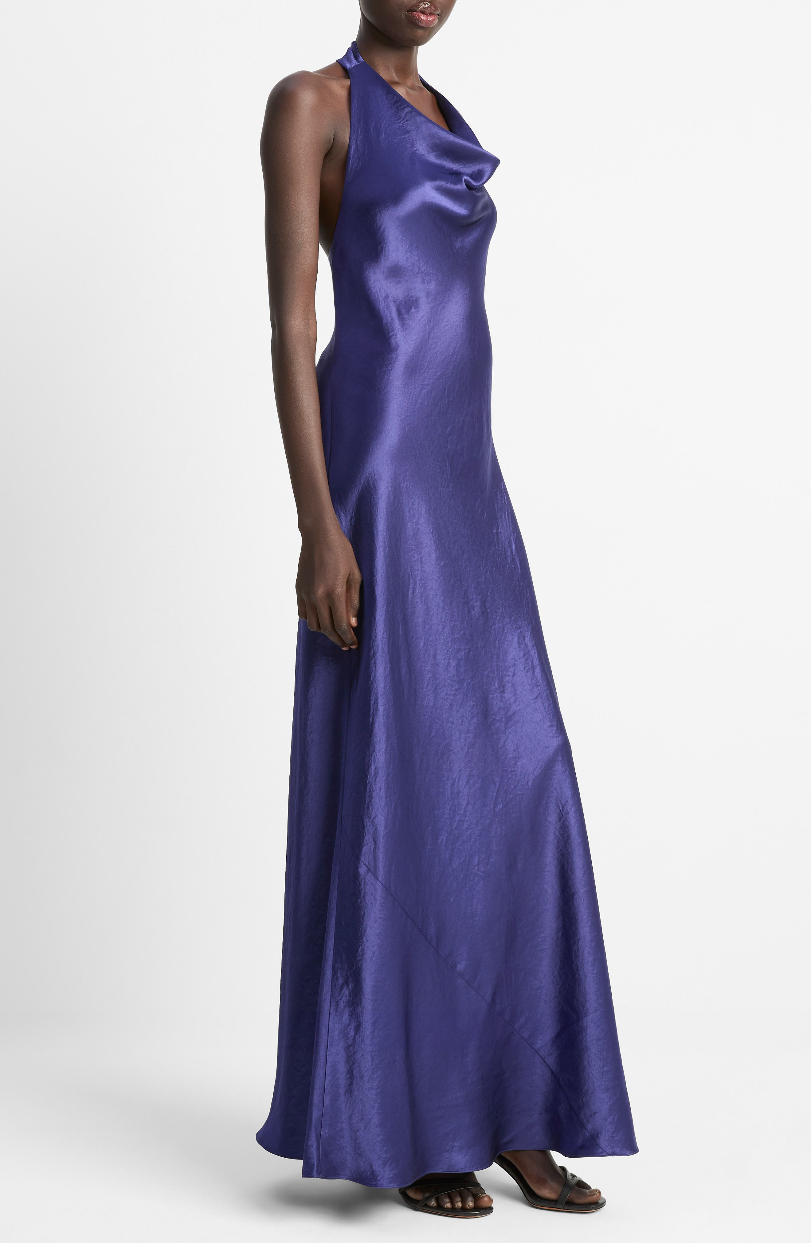 Vince Cowl Neck Satin Halter Dress in Deep Iris at Nordstrom - 3