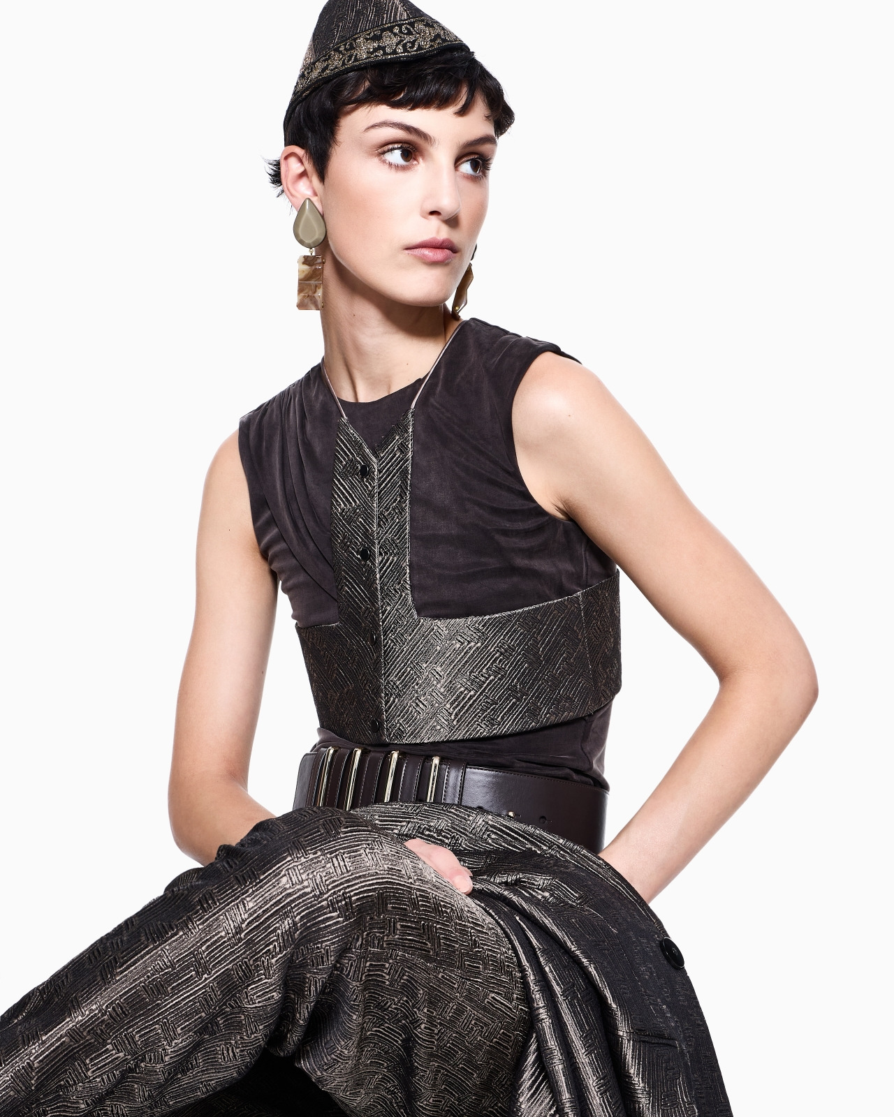JACQUARD SILK AND WOOL MICRO TOP - 6