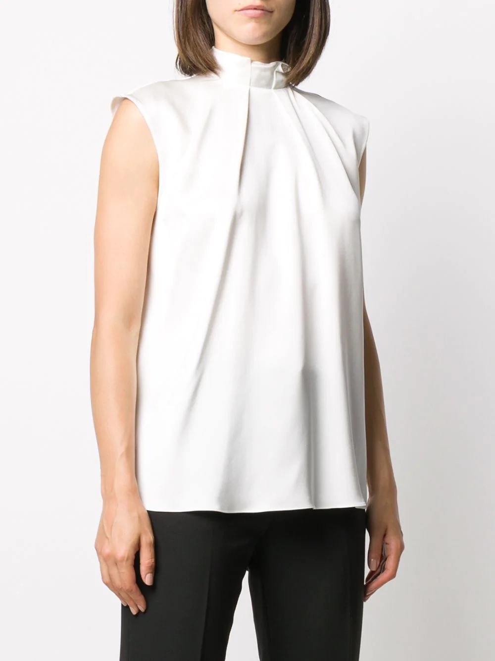 high-neck pleated silk blouse - 3