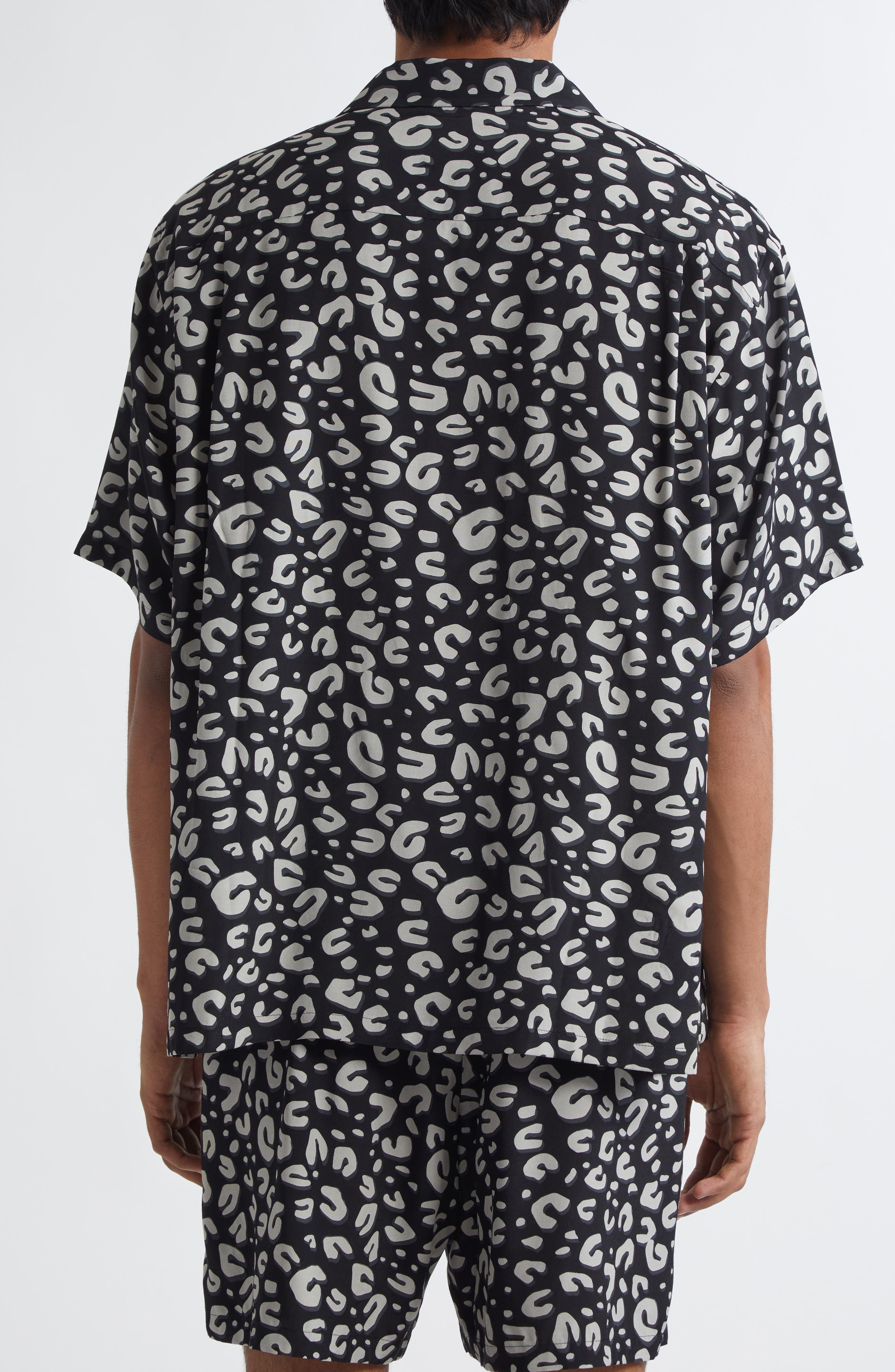 TAKAHIROMIYASHITA TheSoloist. Leopard Print Oversize Camp Shirt in Black X White at Nordstrom - 3