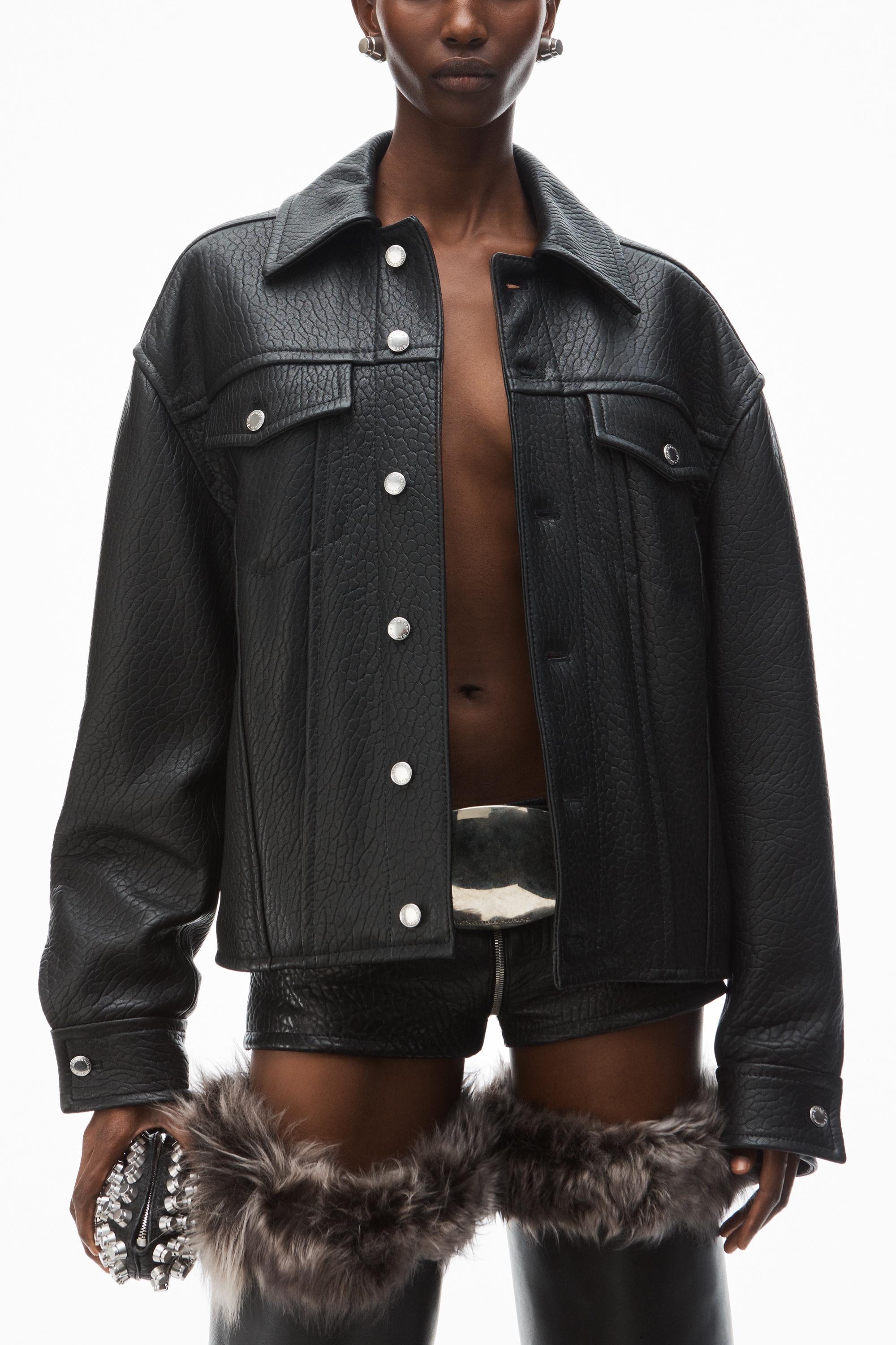 lambskin leather trucker jacket - 3