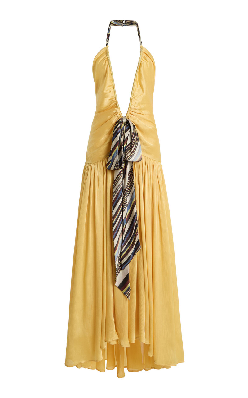 Exclusive Liessa Plunged Satin Maxi Dress yellow 1