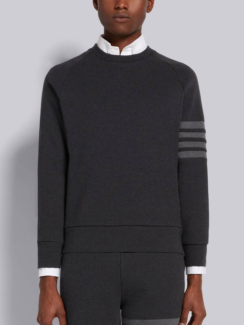 Charcoal Compact Waffle 4-Bar Crew Neck Sweatshirt 1