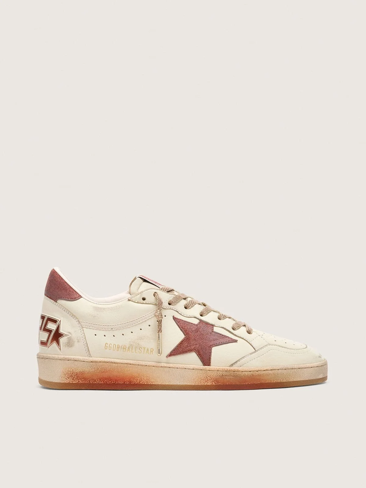 Men's Ball Star in white leather with rust leather star and heel tab - 1