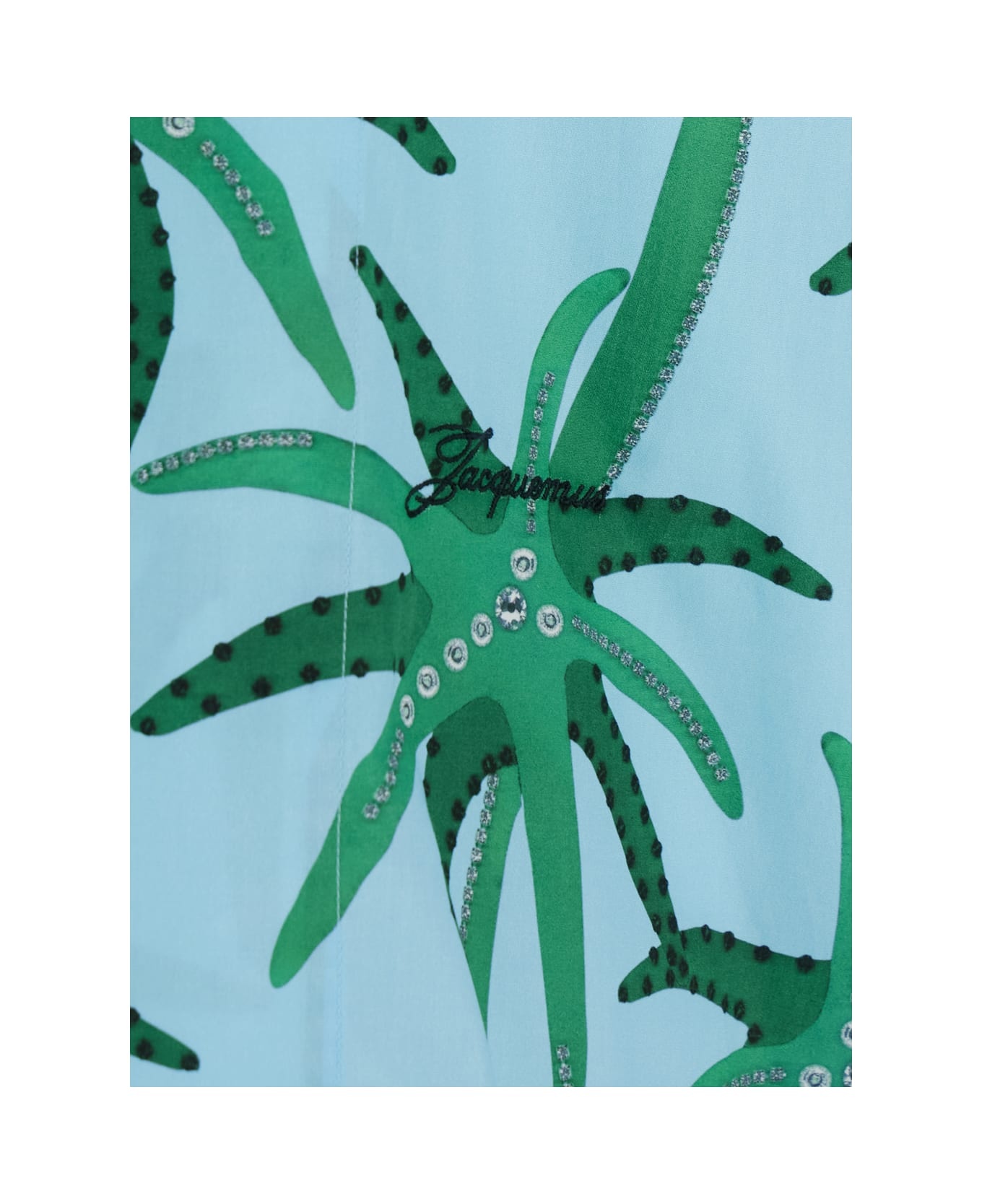 'la Chemise Jean' Light Blue Shirt With Notched Collar And All-over Palm Tree Print In Cotton Man - 3