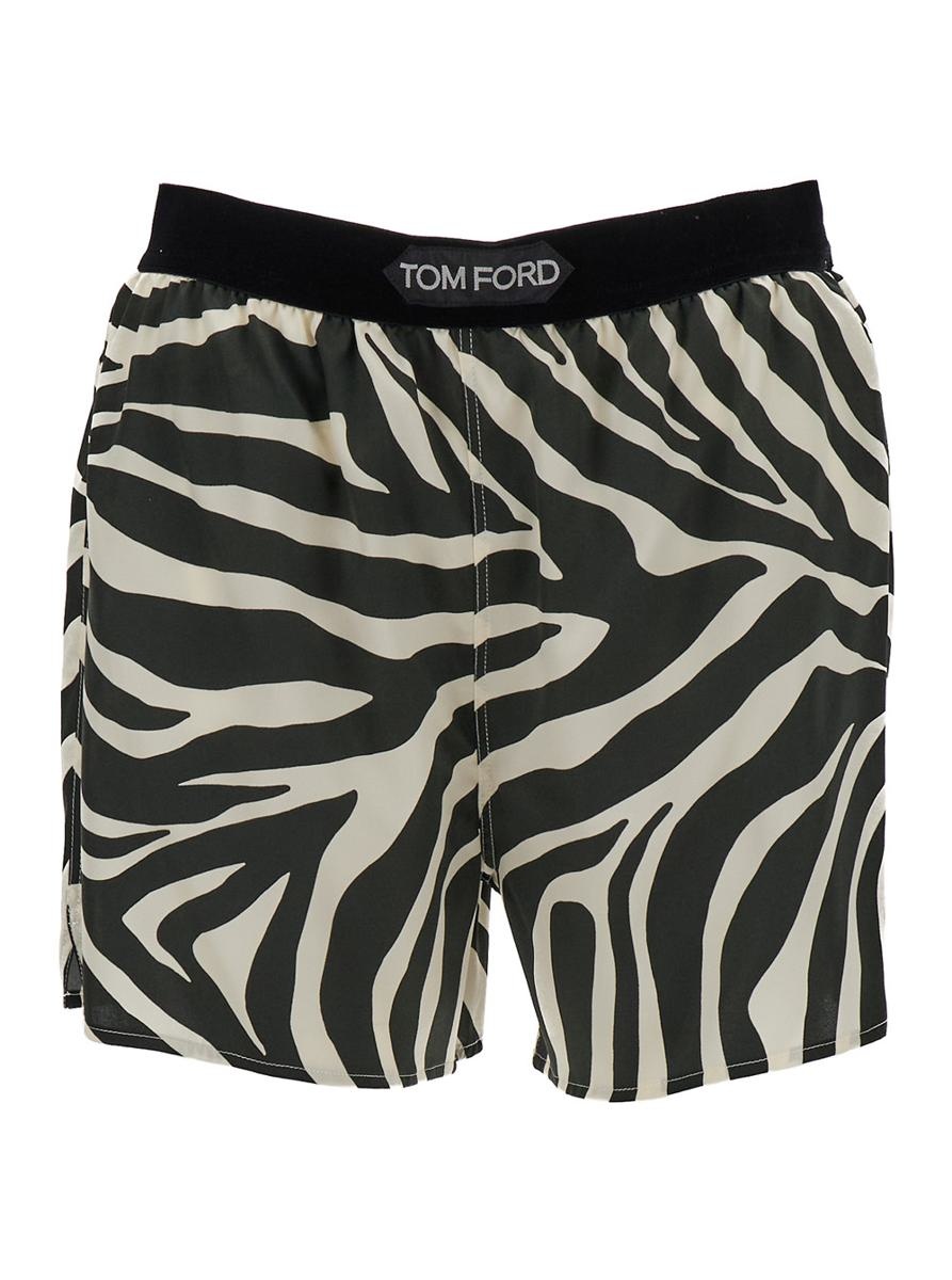 TOM FORD WHITE AND BLACK ALL-OVER ZEBRA PRINT SHORTS IN SILK BLEND WOMAN - 1