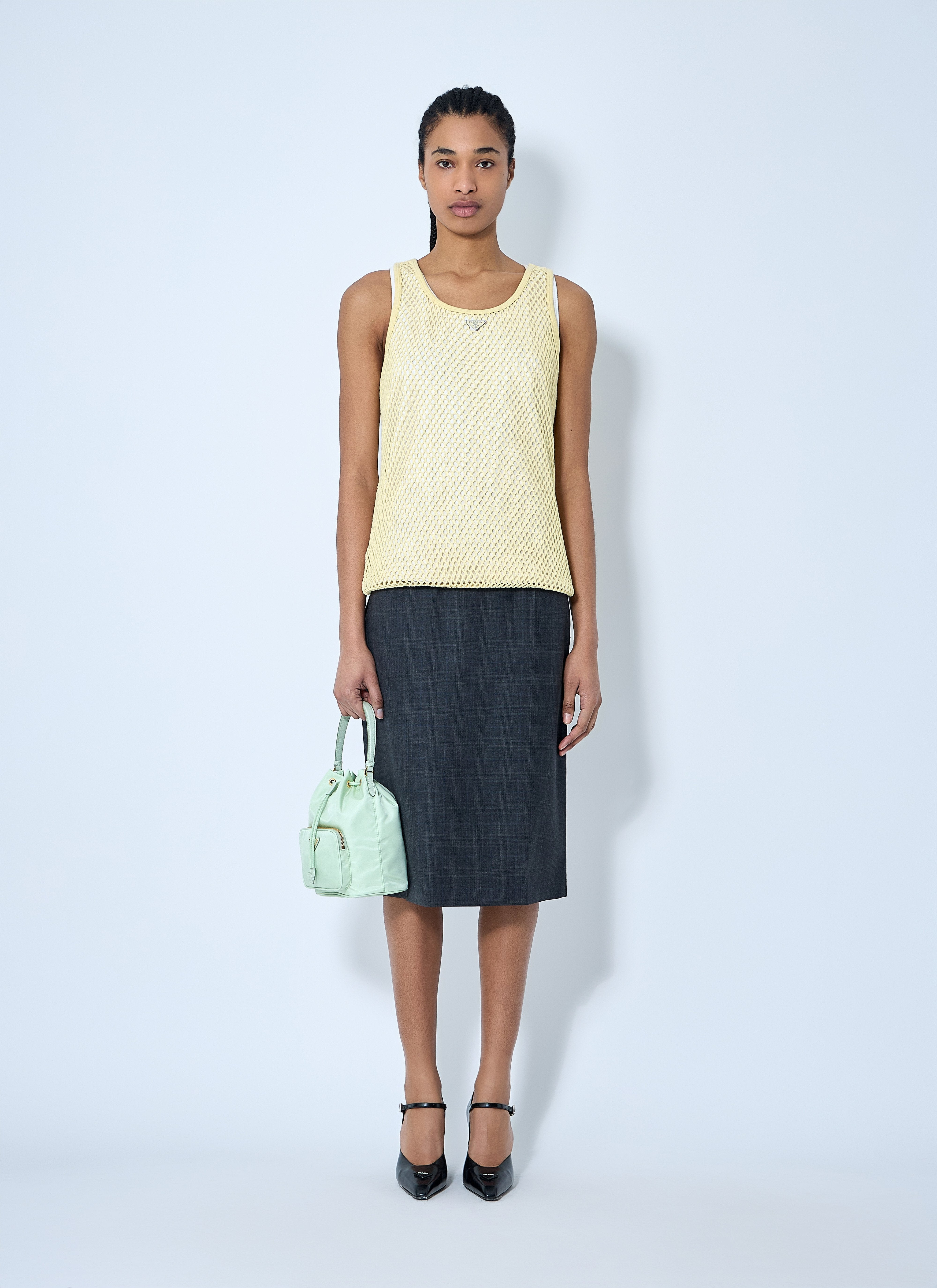 Prada Women Logo Plaque Open- Knit Tank Top - 2
