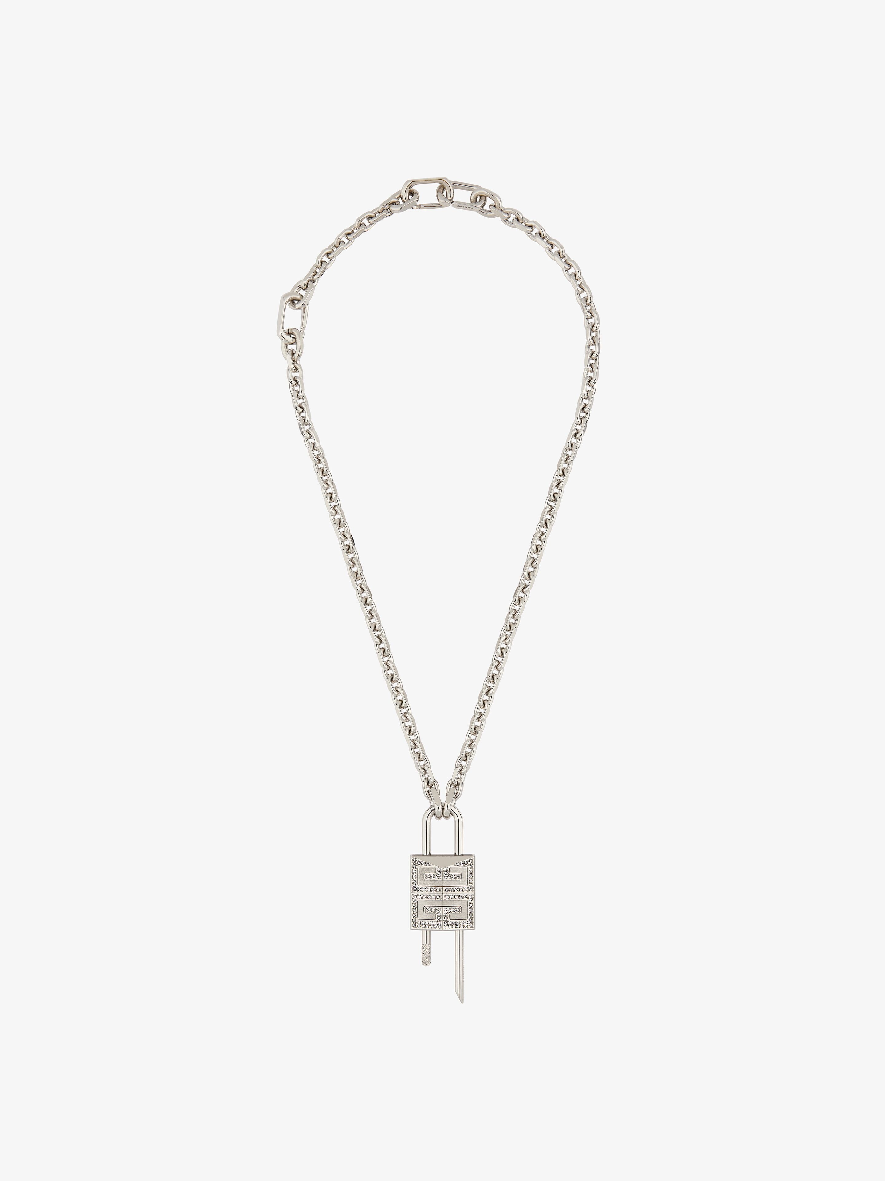 SMALL LOCK NECKLACE IN METAL WITH CRYSTALS - 1