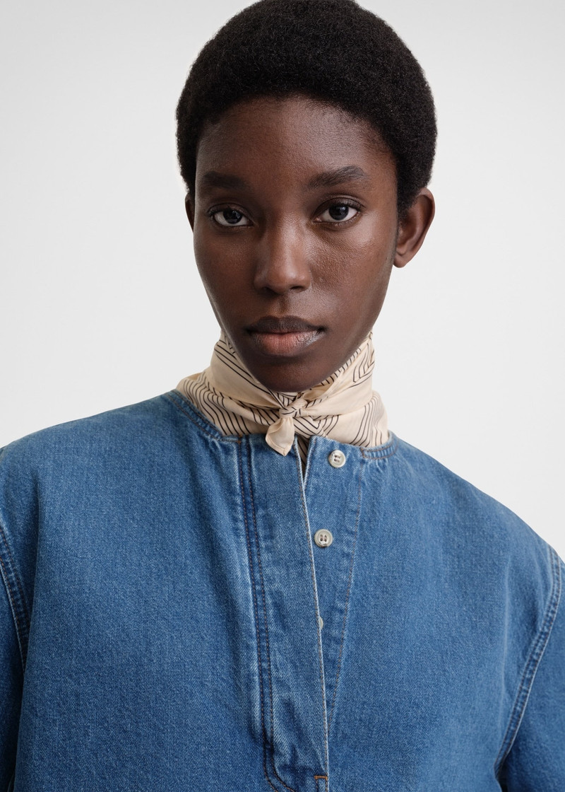 Striped monogram cotton silk scarf crème 1