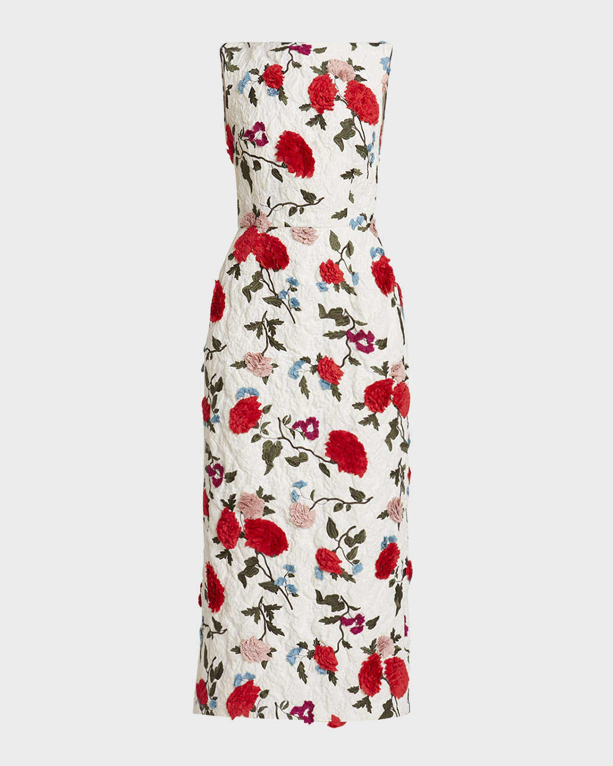 Boat-Neck Floral Embroidered Midi Dress - 1