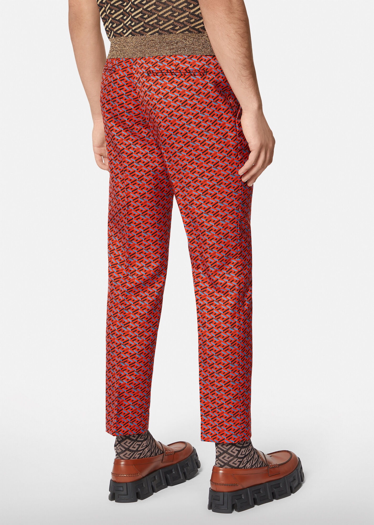 La Greca Print Gabardine Pants - 3