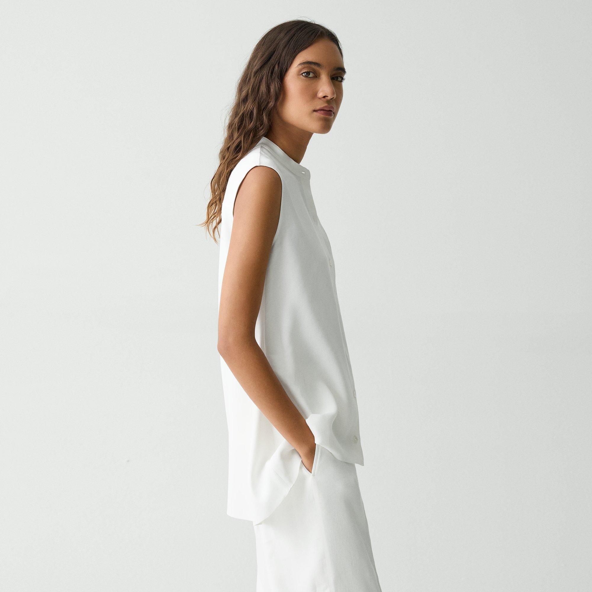 Sleeveless Asymmetrical Shirt in Linen-Viscose - 3
