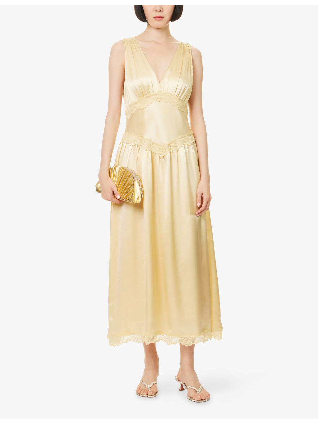 Stasia V-Neck Silk Midi Dress - 2