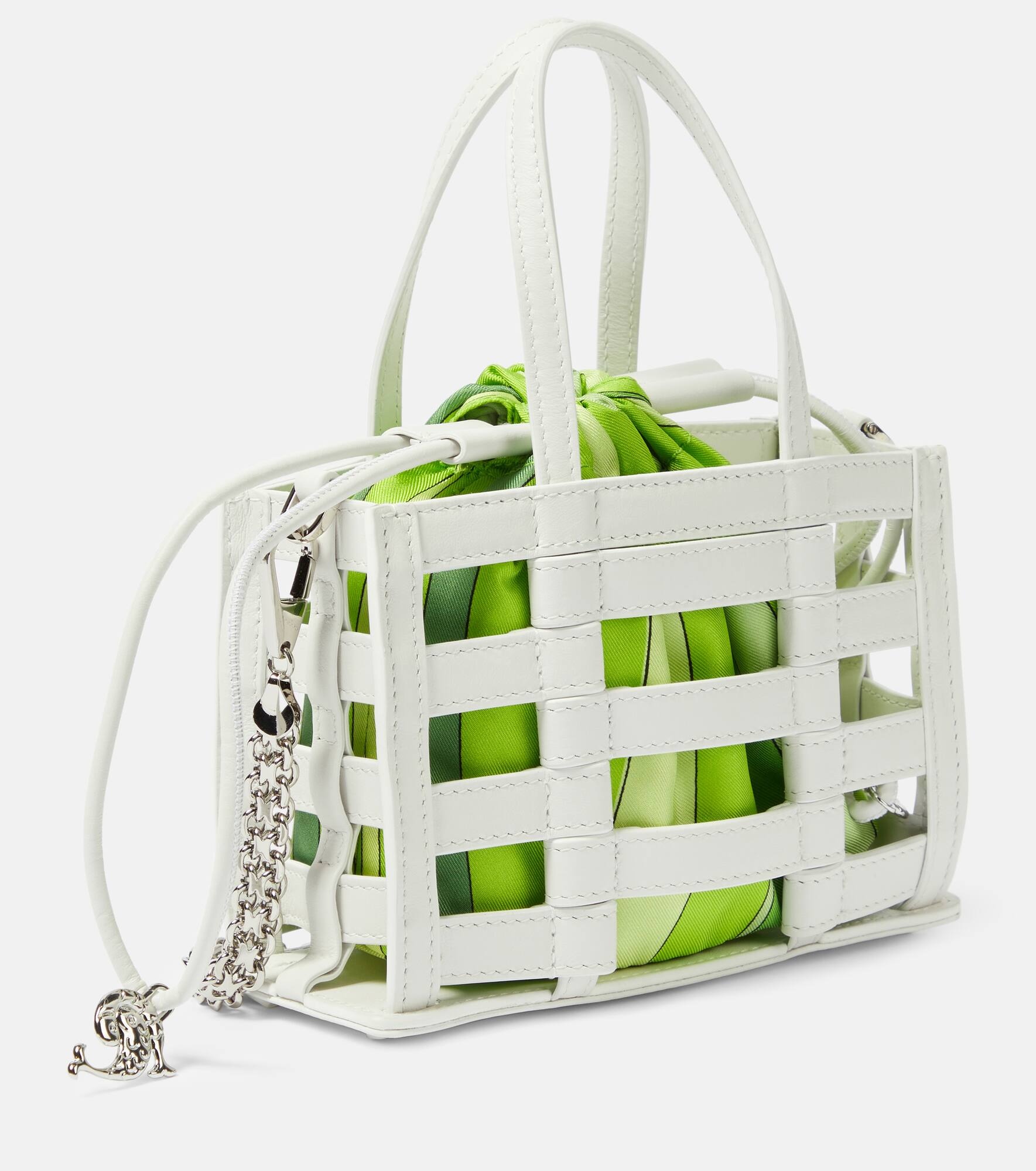 Cage Mini leather and silk tote bag - 4