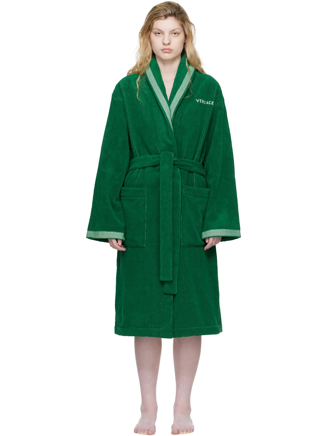 Green Cotton-Terry Jacquard Bathrobe - 1