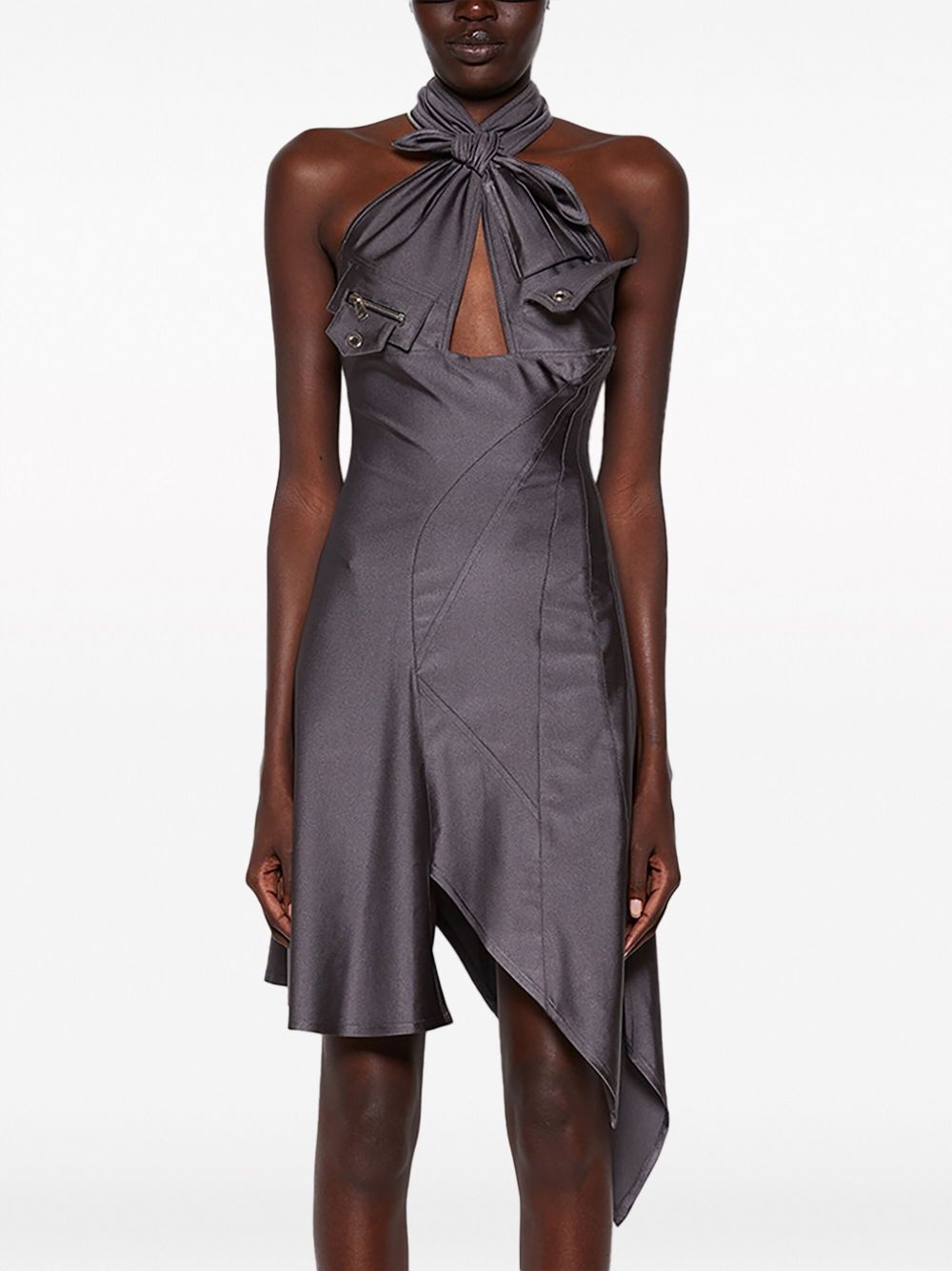 asymmetric halterneck minidress - 3