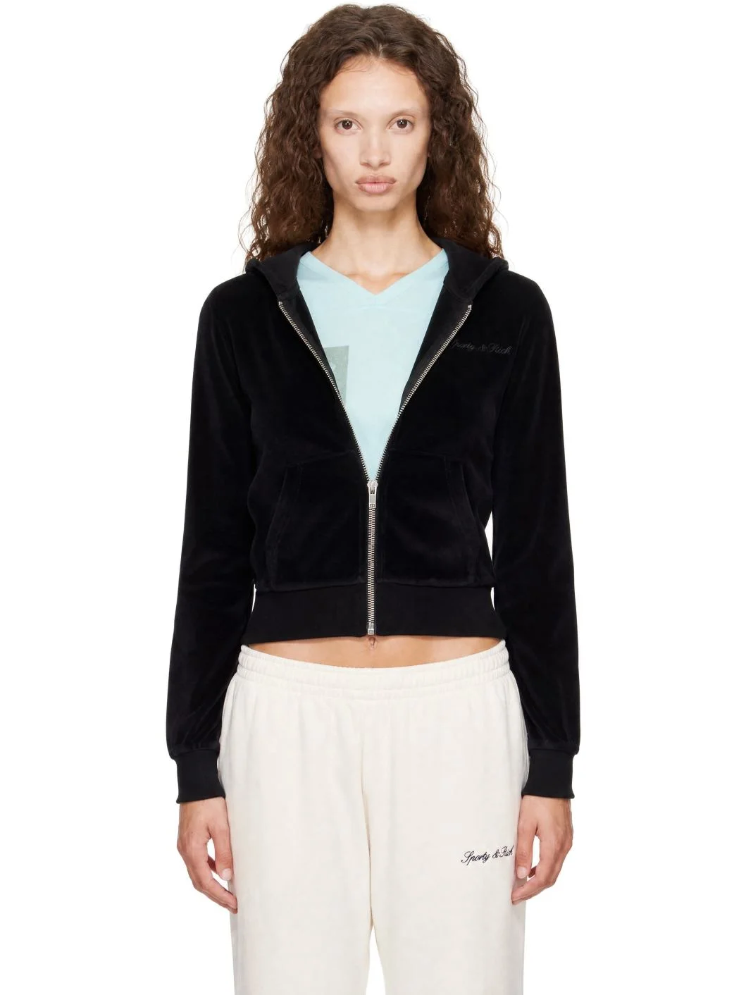 Black Signature Logo Krystal Zip Hoodie - 1