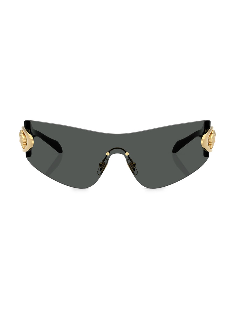 Women's 142MM Logo-Detailed Shield Sunglasses - Black Dark Grey 1