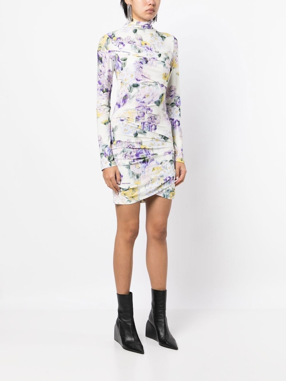 floral-print draped dress - 3