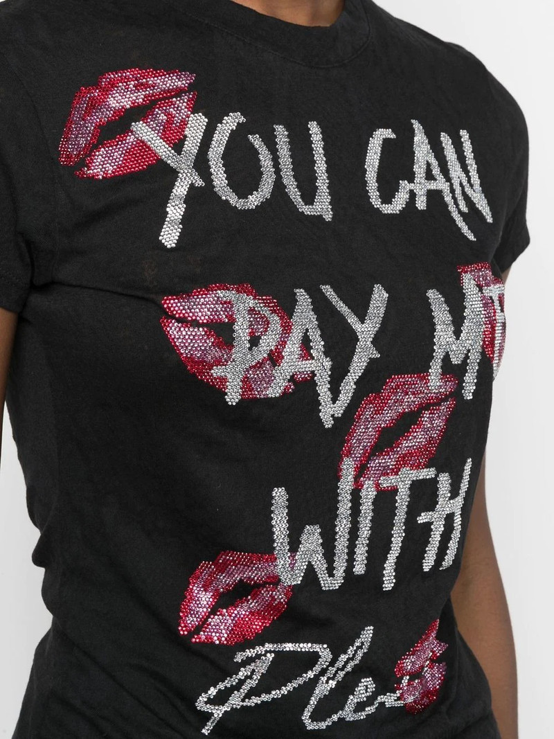 rhinestone-design cotton T-shirt 5