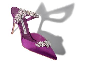Manolo Blahnik Purple Satin Crystal Embellished Mules outlook