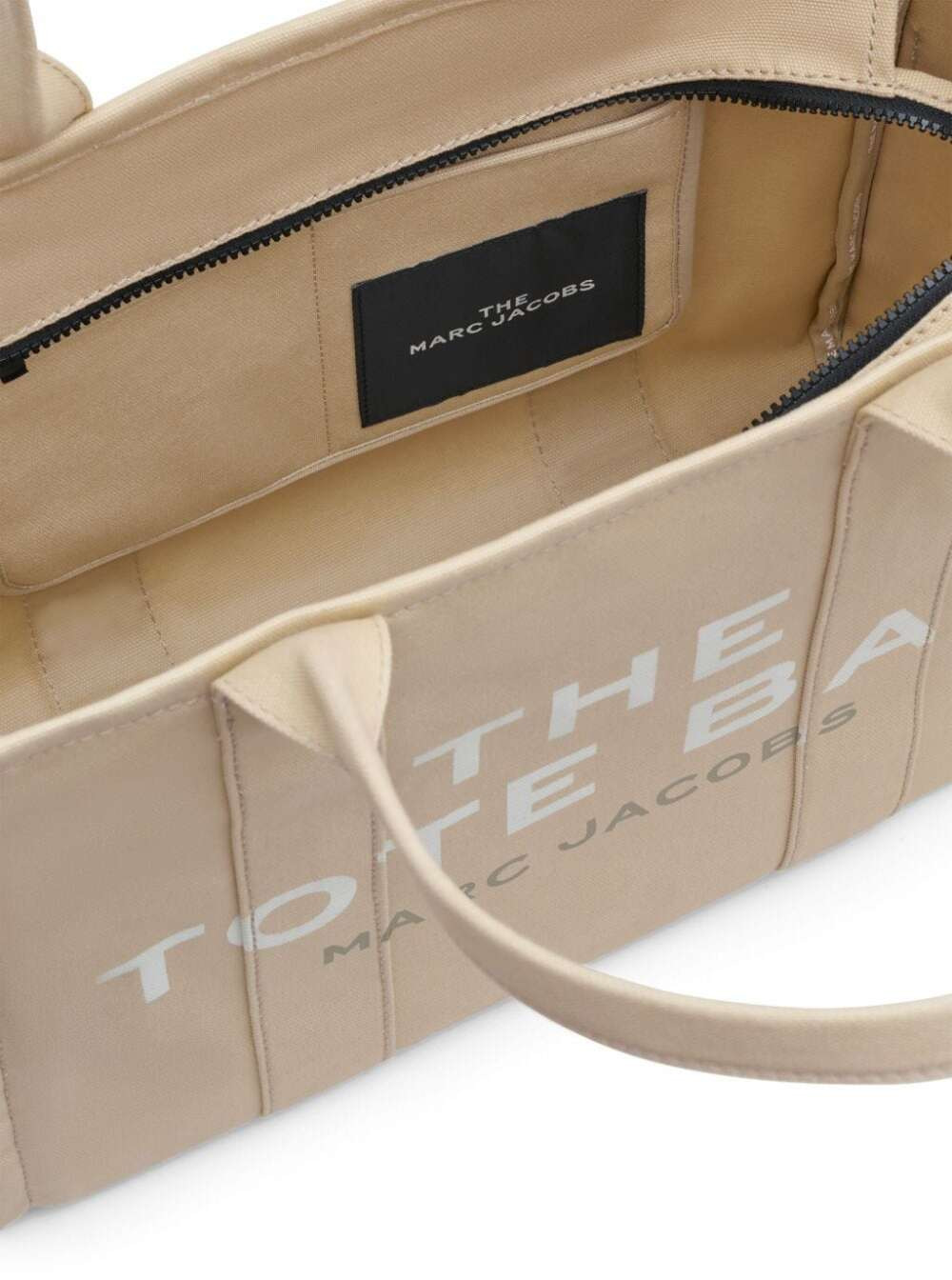 Marc Jacobs Women 'The Large Tote' Beige Shoulder Bag With Contrasting Logo Print In Cotton Black Wo - 5