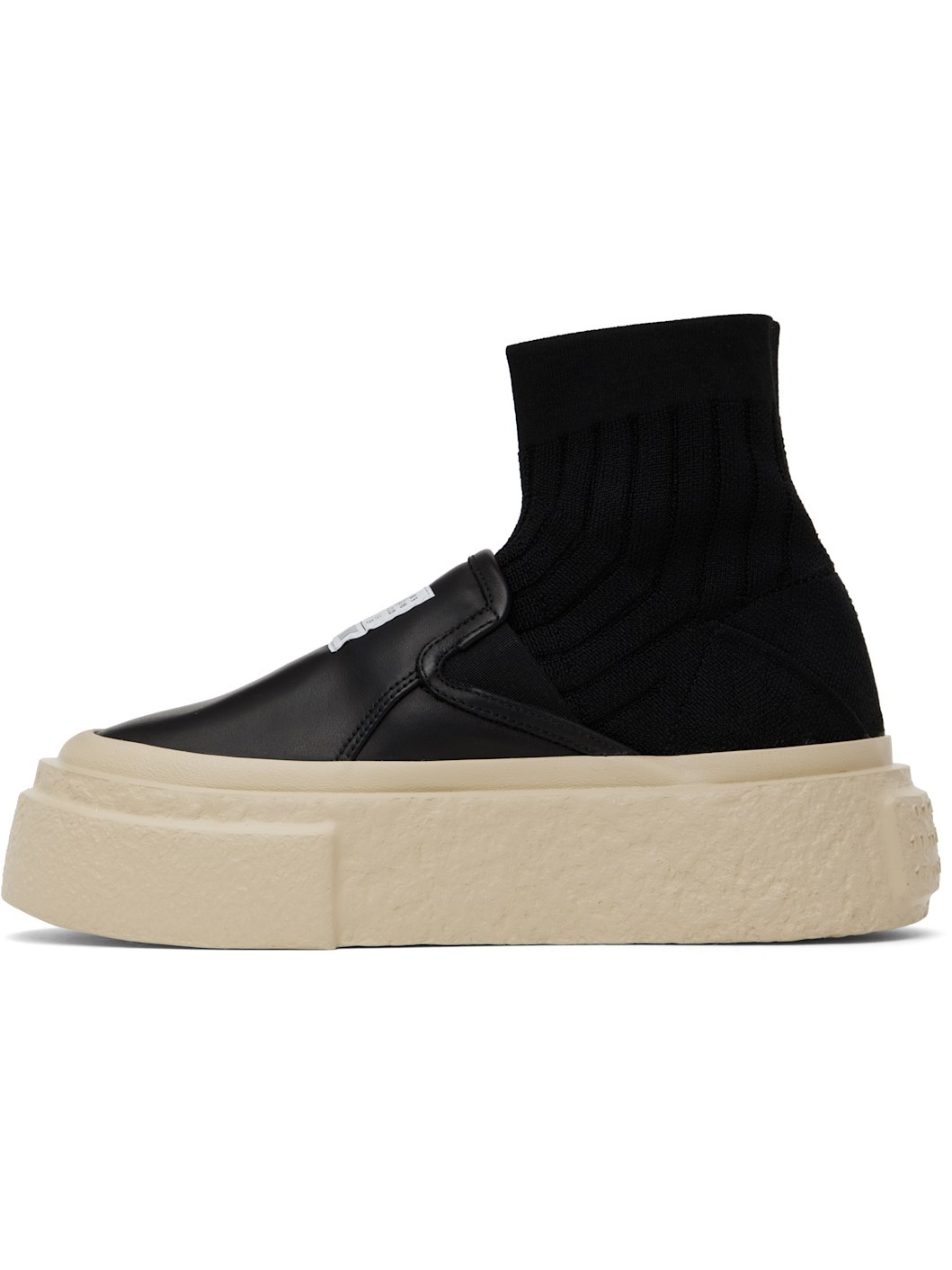 Black Leather Knit Sock Platform Sneakers - 3