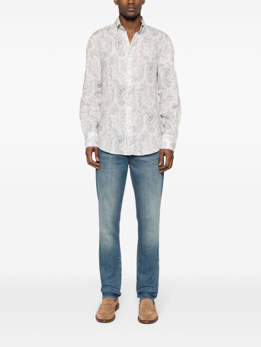 paisley-print linen shirt - 3