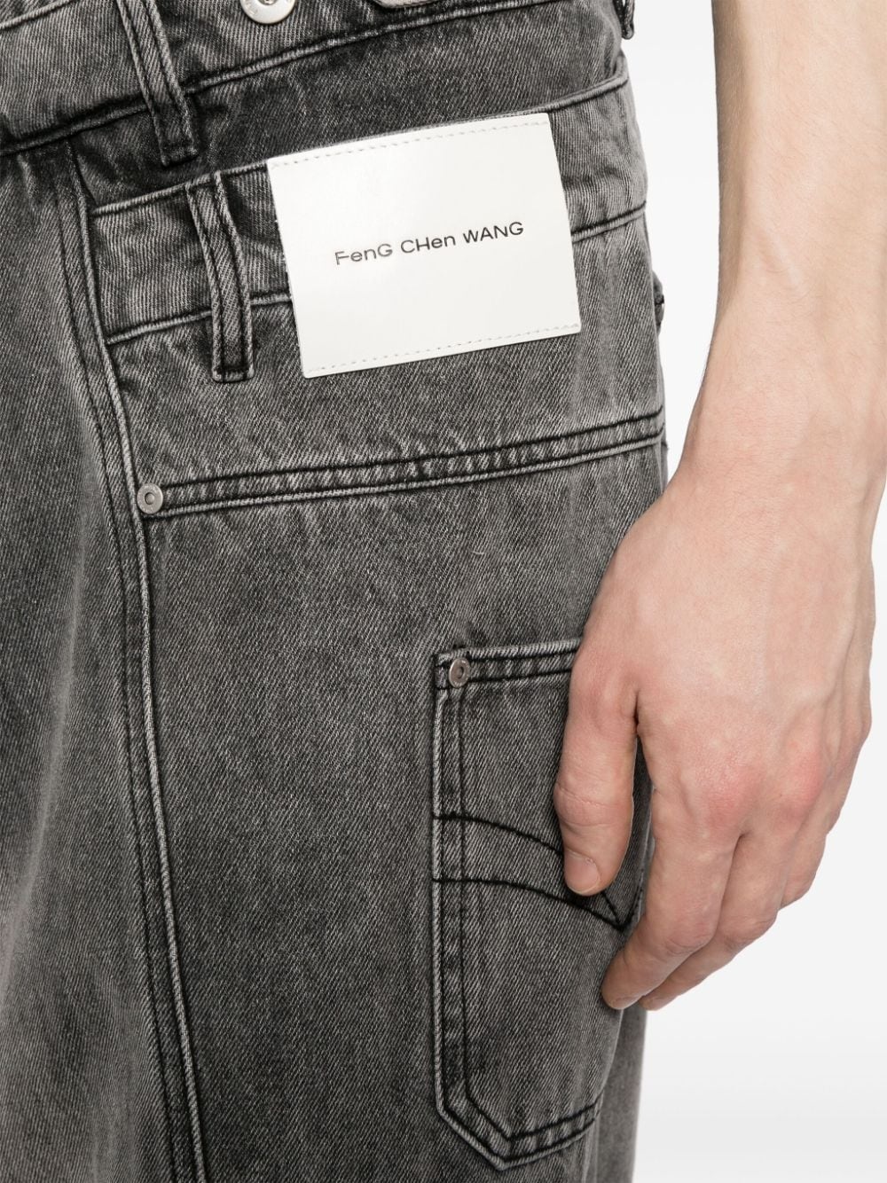 asymmetric-waist wide-leg jeans - 6