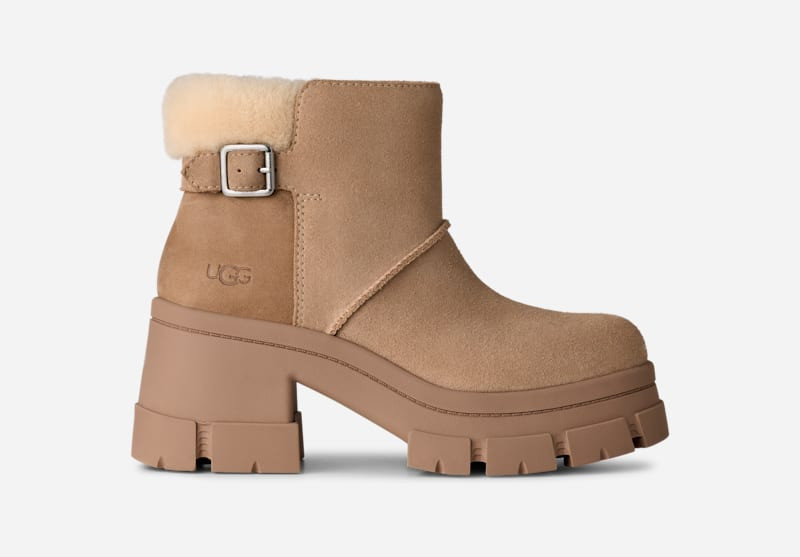 ® Women's Brooklyn Buckle Sheepskin Boots in Sand 1