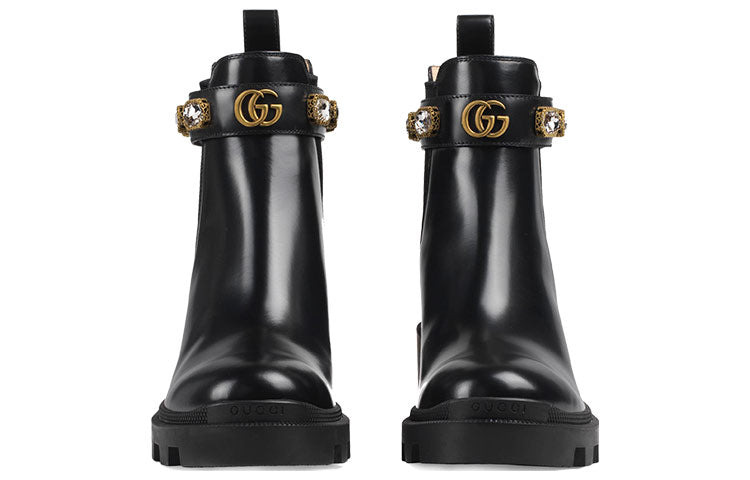 (WMNS) Gucci Ankle Boot With Belt 'Black Leather' 550036-DKS00-1000 - 5