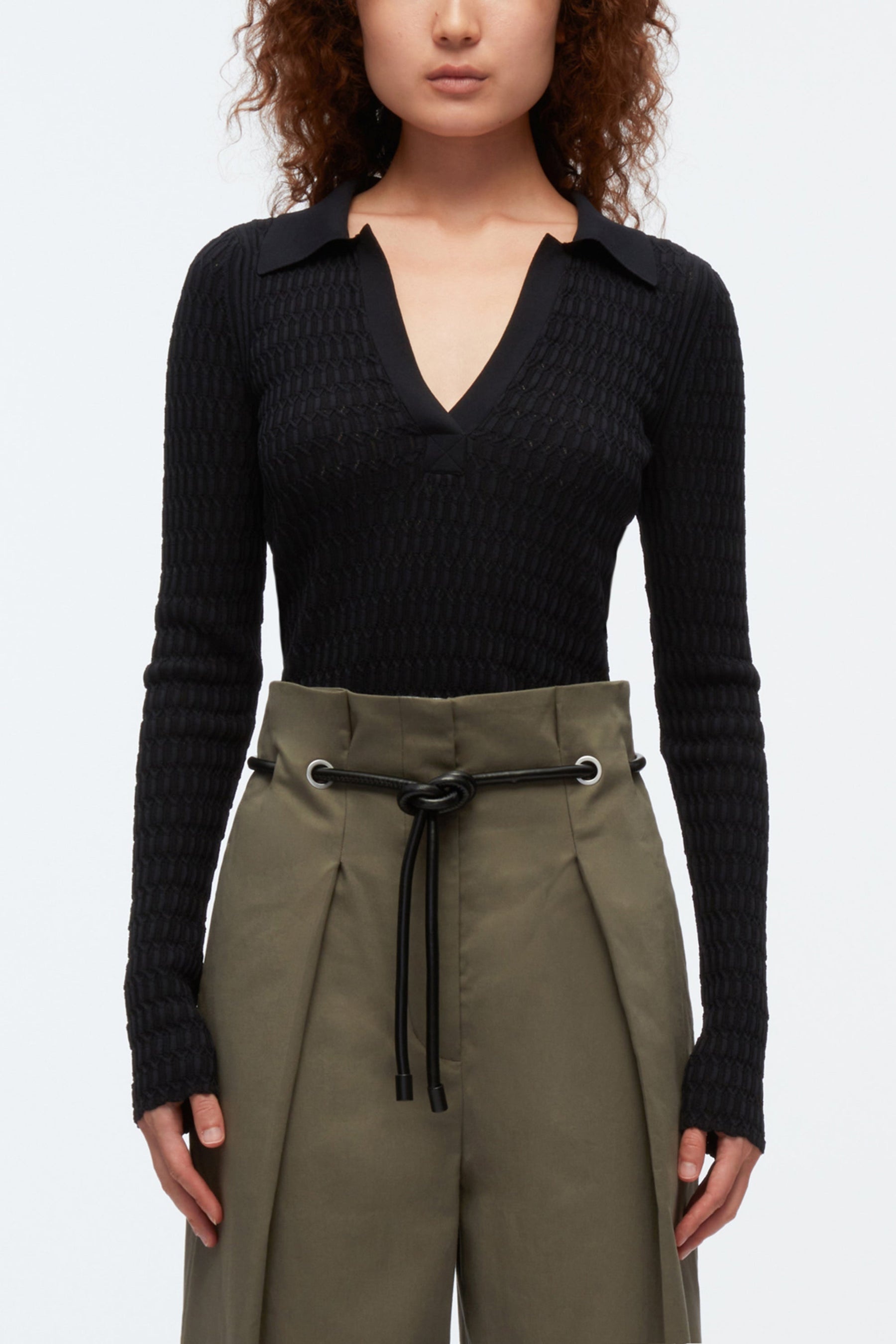 Honeycomb Stitch Polo Top - 2