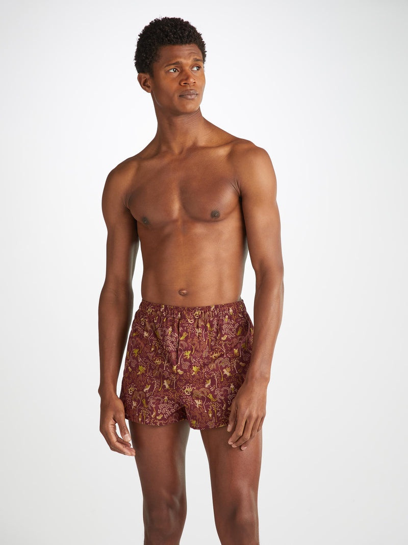 Derek Rose Men's Modern Fit Boxers Ledbury 74 Cotton Batiste Burgundy outlook