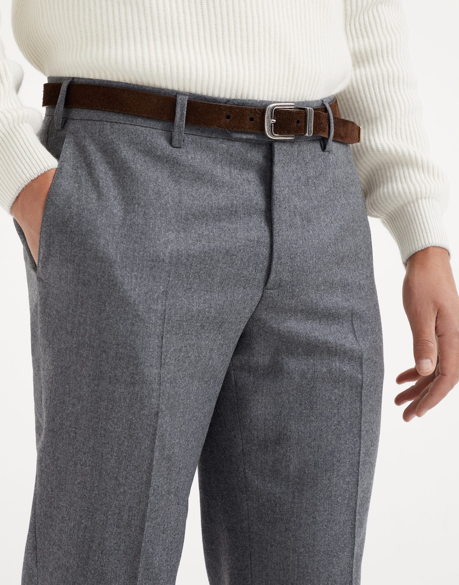 Virgin wool flannel Italian fit trousers - 3