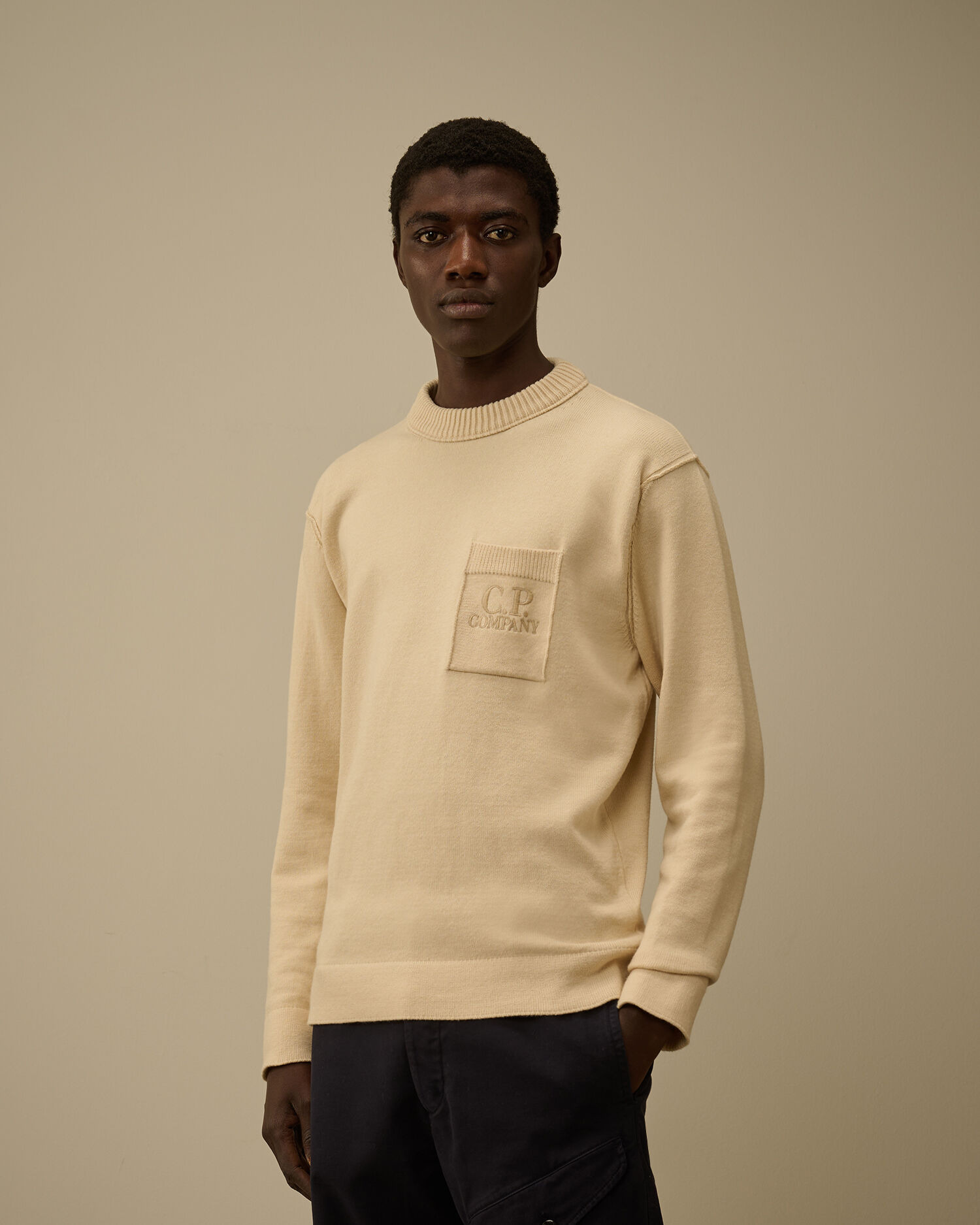 Soft Cotton Stretch Chest Pocket Crewneck Sweater - 3