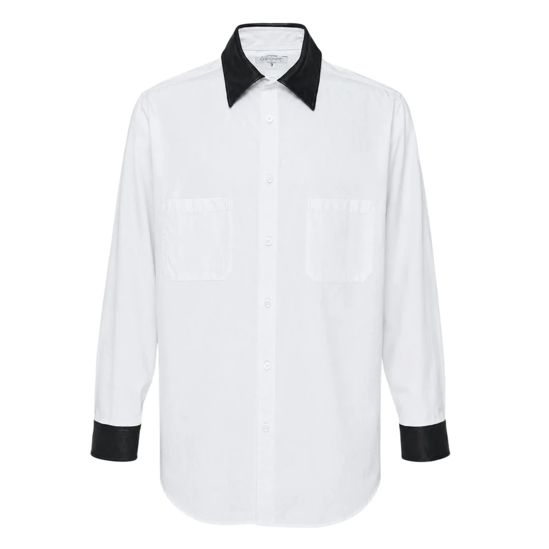 Leather Detail Long Sleeve Shirt - 1